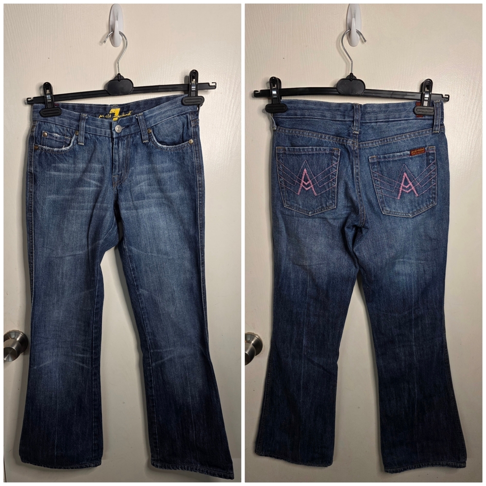 *2 FOR $40* Vintage 7 FAM Medium Blue A Pocket Flare Jeans (BROKEN ZIPPER)